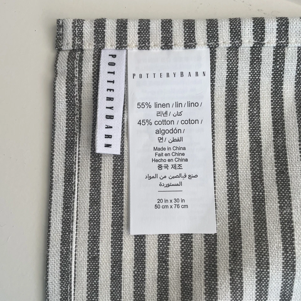 NUEVO Toalla(s) de té a rayas Pottery Barn Wheaton 20 x 30" mezcla de lino gris carbón Foto 4 de 4