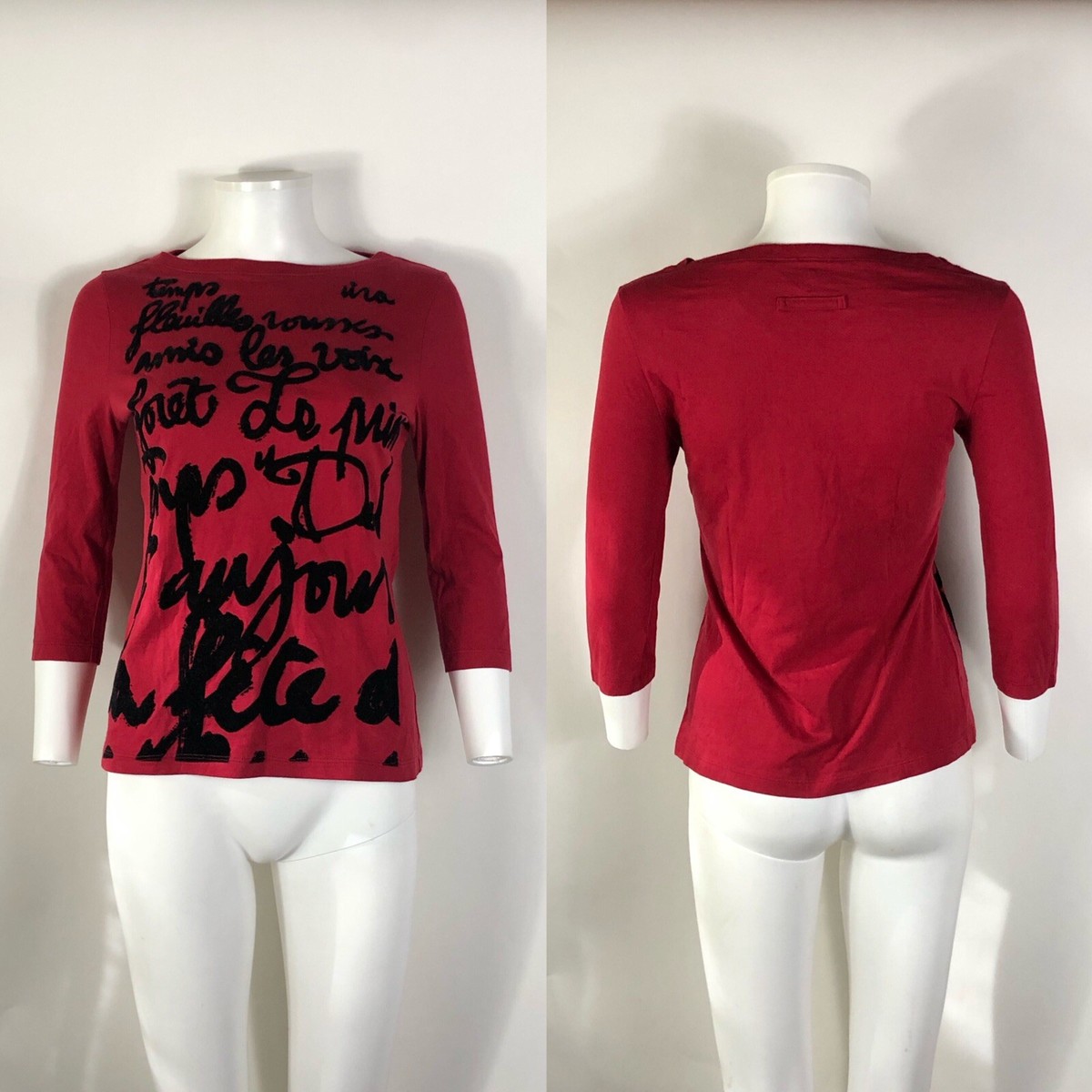 Vtg Jean Paul Gaultier Red Black Velvet Script Top S | eBay