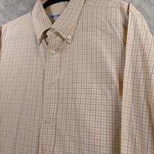Ben Silver Dress Shirt Men's 16-34 Window Pane Blue Yellow Orange Plaid Casual