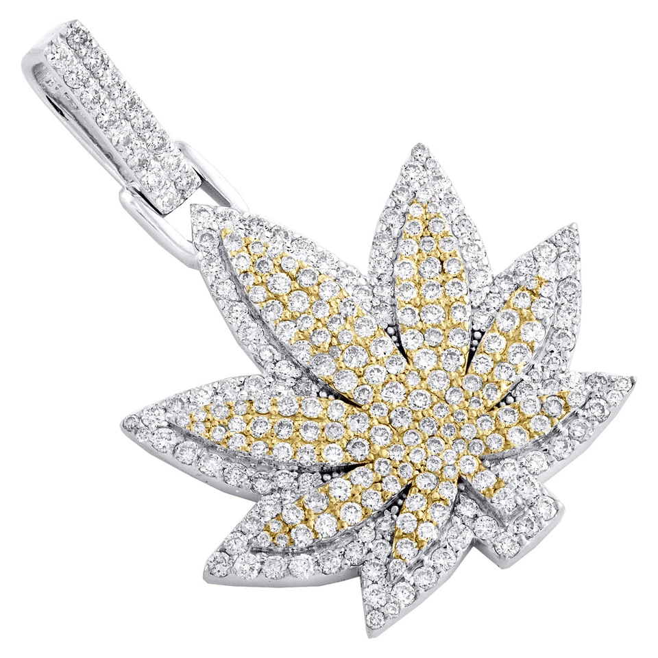 Подвеска в виде листа конопли с круглым бриллиантом из белого золота 10 карат 1,90 карата - Изображение 4 из 4