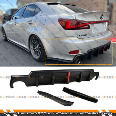For 06-13 Lexus IS250 IS350 Matt Black LED Rear Bumper Diffuser + V2 Corner Spat
