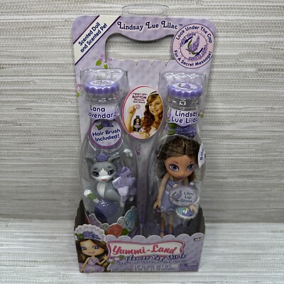 New MGA Yummi-Land Flower Pop Girls Lindsay Lue Lilac Doll Pet Cat Lana Lavendar