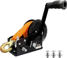 Boat Trailer Winch，Heavy Duty Hand Winch with Polyester Strap, 3500LBS