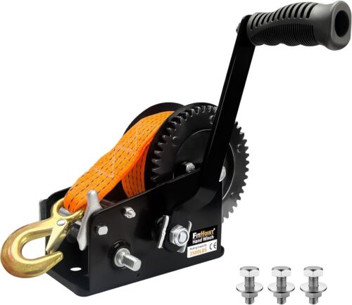 Boat Trailer Winch,Heavy Duty Hand Winch with Polyester Strap, 3500LBS