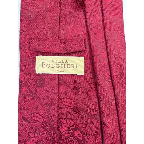 Villa Bolgheri Italia 100% Silk Tie Burgundy Red Paisley Jacquard Made Italy image 2