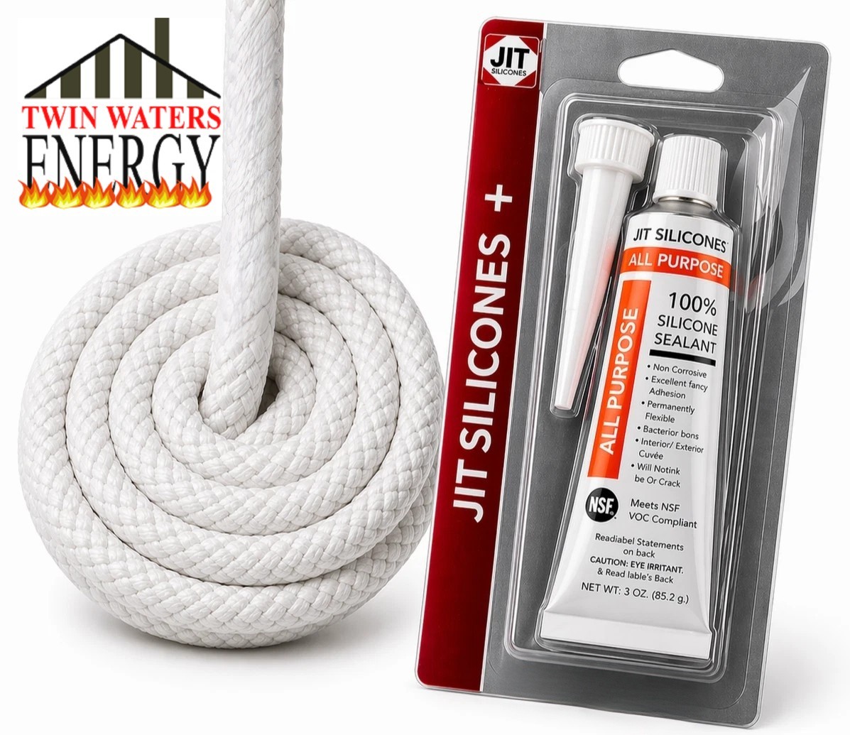 WINRICH Pellet Stove Fireplace Door Rope Gasket; 7/8" x 8' gasket w/adhesive 