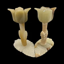 Vintage Pair Of Ivory Rose & Leaf Taper Candle Sticks Holder