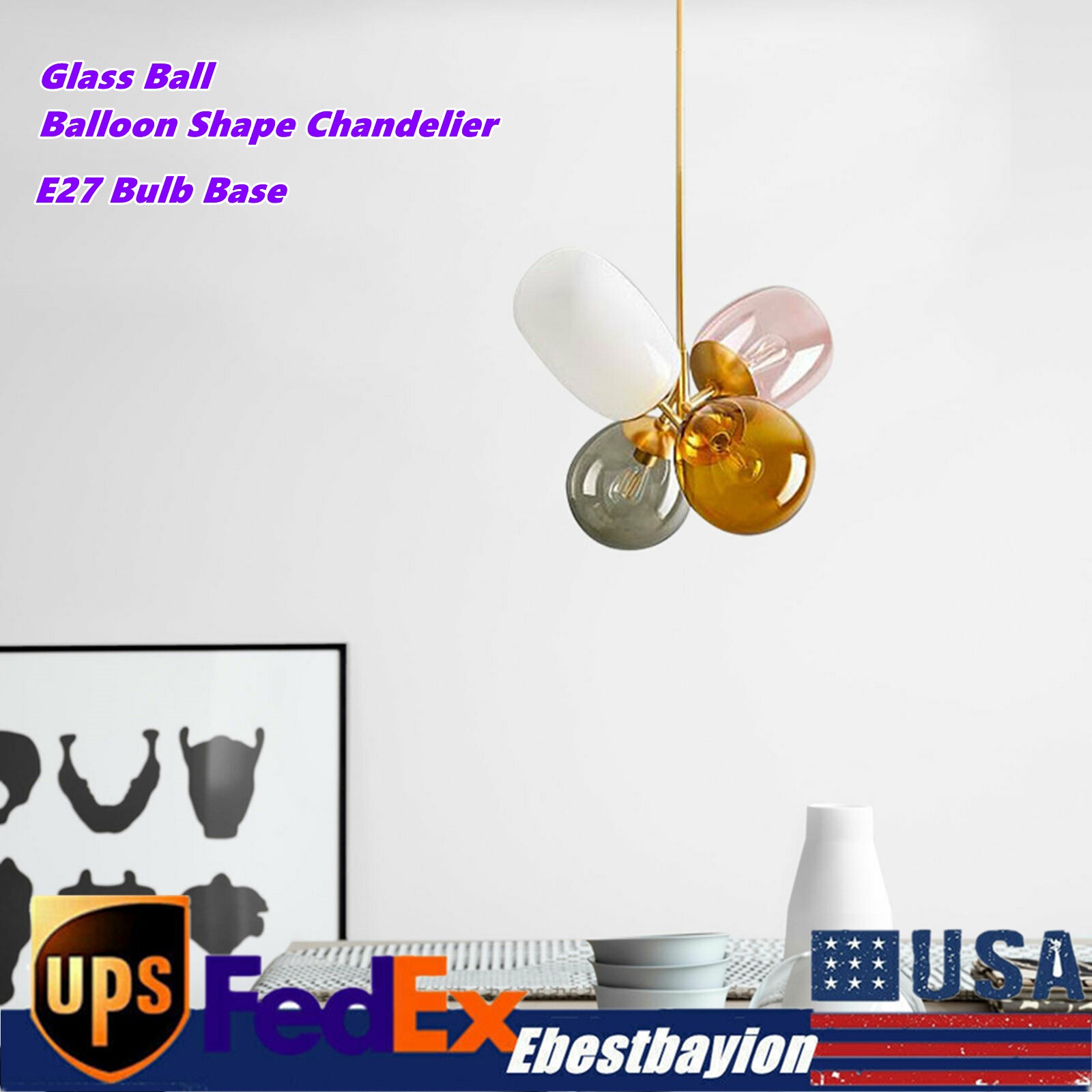 Colorful Glass Ball Chandelier Pendant Light 110V E27 400x1000mm