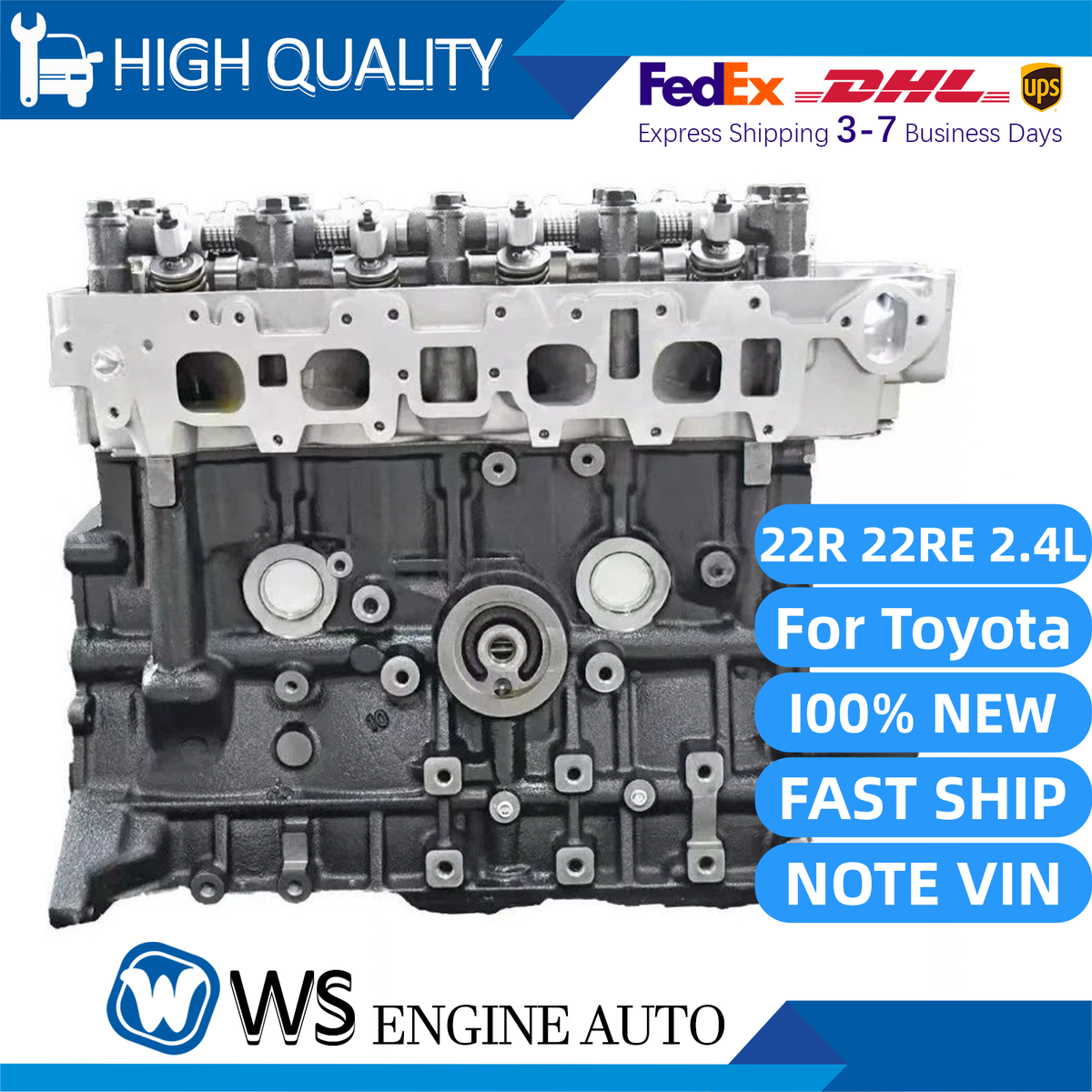 22R 22RE Long Block Engine Assembly For Toyota 2.4L Trucks and