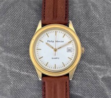 Orologio Uomo Vintage Philip Mercier L123L Analogico Data Quadrante Tono Oro 35mm