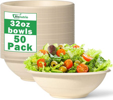 32oz Compostable Paper Bowls, 50 Pack Heavy Duty Disposable Bowls For Hot Soup,