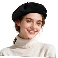 Beret Hats for Women,Classic Wool French Warm Beanie Artist One Size Black