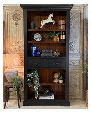 Tall Black And Dark Wood Bookcase Or Bookshelf With Drawers - Delivery Available