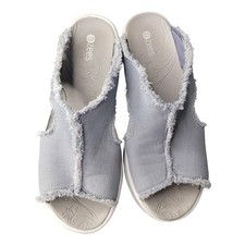 Bzees Serendipity Frayed Fabric Wedge Slide Sandals Womens 10M Comfort Shoes