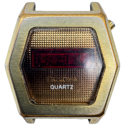 Vintage 1976 Bulova Computron Men's Digital LED Wristwatch Hong Kong Gold Tone