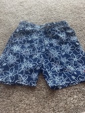 US Polo Assn. Boys Blue/White Floral Swim Trunks Lined Drawstring L 10-12