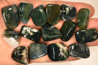 *BULK BUY* 150g MOSS AGATE Tumbled Stones 15pce Natural, Wealth Self Esteem