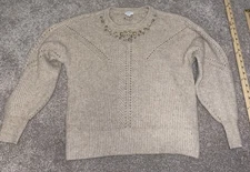 Crown & Ivy Sweater Womens L Beige Cable Knit Acrylic Pullover Stone Pattern