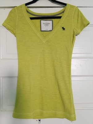 Vtg Abercrombie Women's Baby Tee V Neck Lime Green Size S Y2K