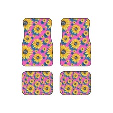 Vibrant Floral Car Mats Set, Sunflower Design for Auto Decor, Cute Car ...