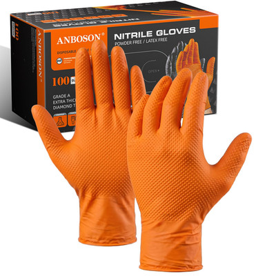 10Mil Nitrile-Gloves Disposable-Orange Chemical-Resistant Rubber - Mechanic Glov