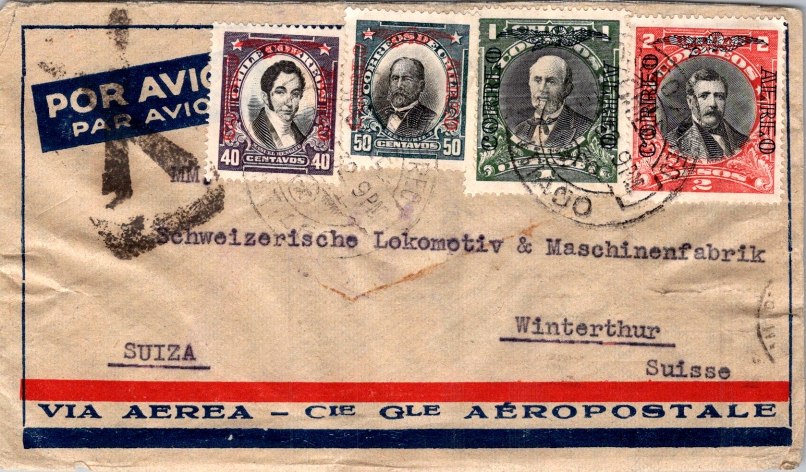 CHILE 1930 AIRMAIL COVER VIA AEROPOSTALE MULT FRANK TO GERMANY POSTMARK SANTIAGO