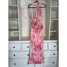 Outcast Shar Maxi Dress Women XL Pink Luella Snake Print Cut Out One Shoulder
