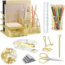Gold Desk Organizers and Accessories Office Supplies Set Stapler, Pen Holder,...