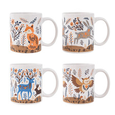 Set of 4 Mugs Woodland Animal Design Fox Rabbit Deer Owl Dishwasher Safe