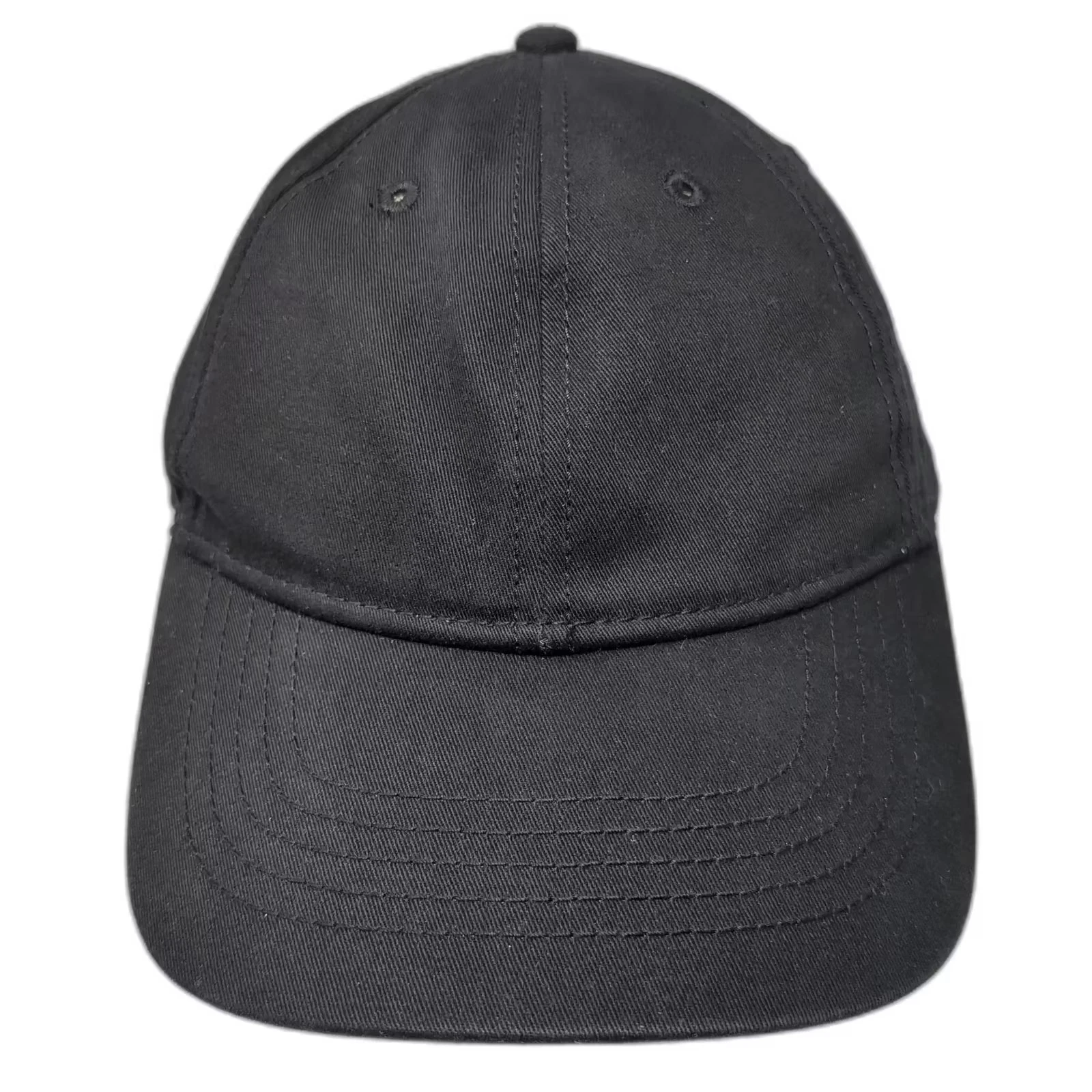 Black Baseball Cap Hat Adjustable Slideback OSFM 100% Cotton 6 Panel Curved Brim