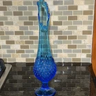 Fenton Blue Hobnail Art Glass Vase Decorative Textured Glossy Finish