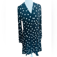 New with tags ON34th Black and Cream Polka Dot faux wrap fit & flare dress sz 8