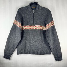 Woolrich Dark Charcoal 1/4 Zip Pullover Fair Isle Lambswool Sweater Size Large