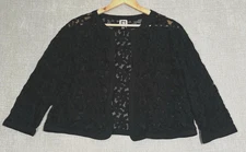 Anne Klein Black Sheer Floral Lace Crop Jacket Open Front Sz 16 Elegant Evening
