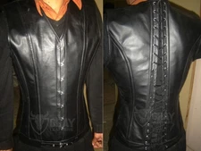 Men’s Genuine Leather Steel Boned Corset Vest Gothic Waist Trainer Body Shaper