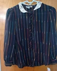 Vtg. Fritzi of California Black Sheer Secretary Tie Neck Lace Blouse Sz M NWT