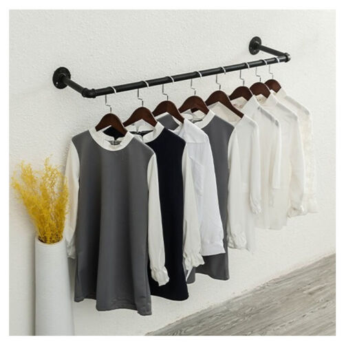 83cm Industrial Pipe Clothing Rack Wall, Wooden Wall Mounted Clothes Rail