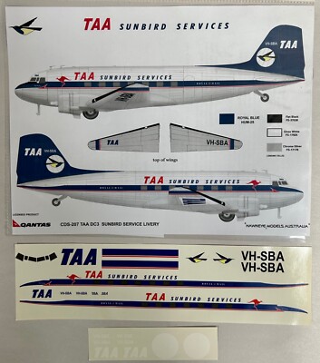 NEW Hawkeye TAA Sunbird Services Qantas DC3 Passenger Model Airplane Decal (MP3)