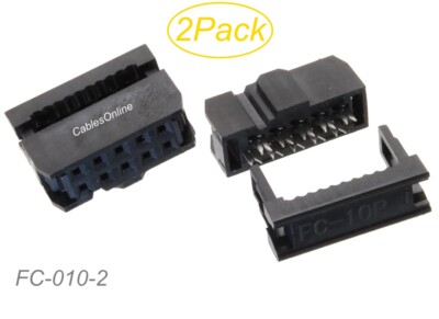 2-Pack 10-Pin Female IDC 2.54mm Pitch Connectors for Flat Ribbon Cable