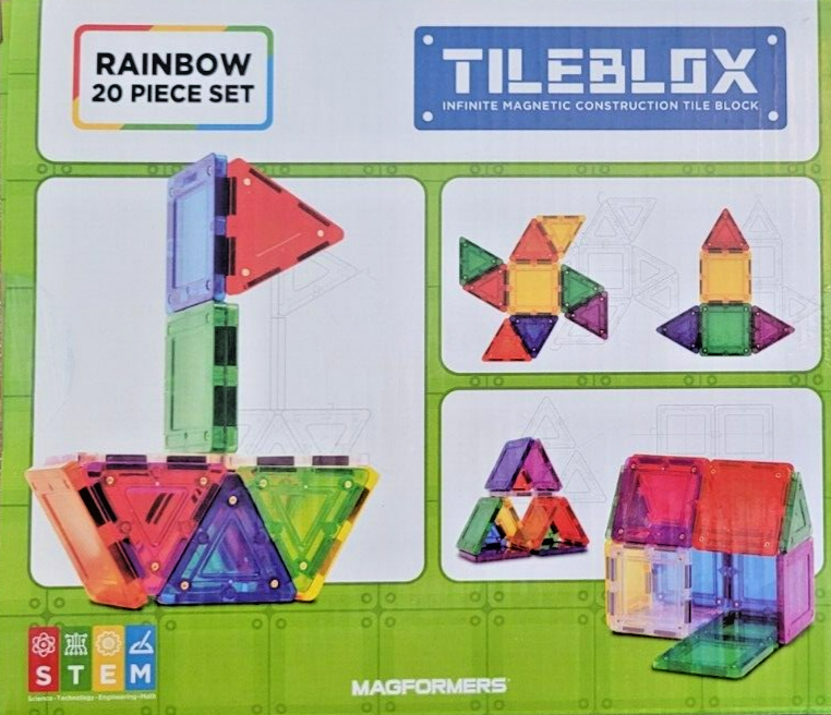 Tileblox Rainbow Infinite Magnetic Construction Tile Block (20 pieces)