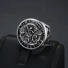 Mens Stainless Steel Catholic Archangel St Saint Michael Ring Size 7-15 Gift