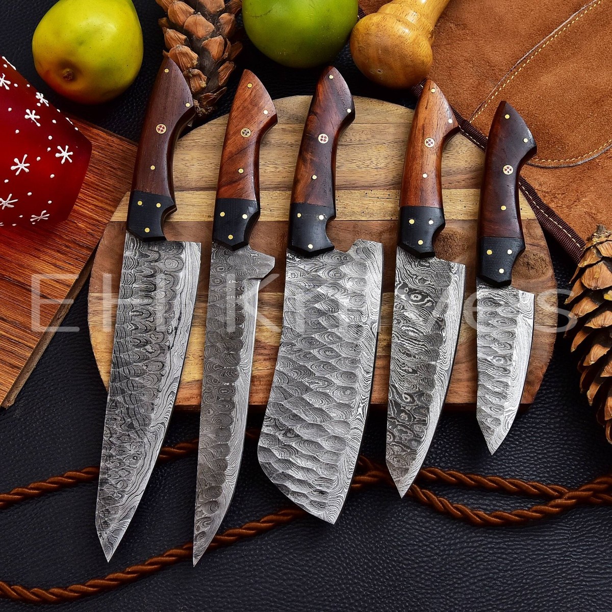 PCS Handmade Damascus Kitchen Sharp Chef knife Set for Meat/BBQ with  Sheath