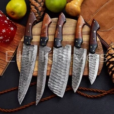 5 PCS Handmade Damascus Kitchen Sharp Chef knife Set for Meat/BBQ with Sheath