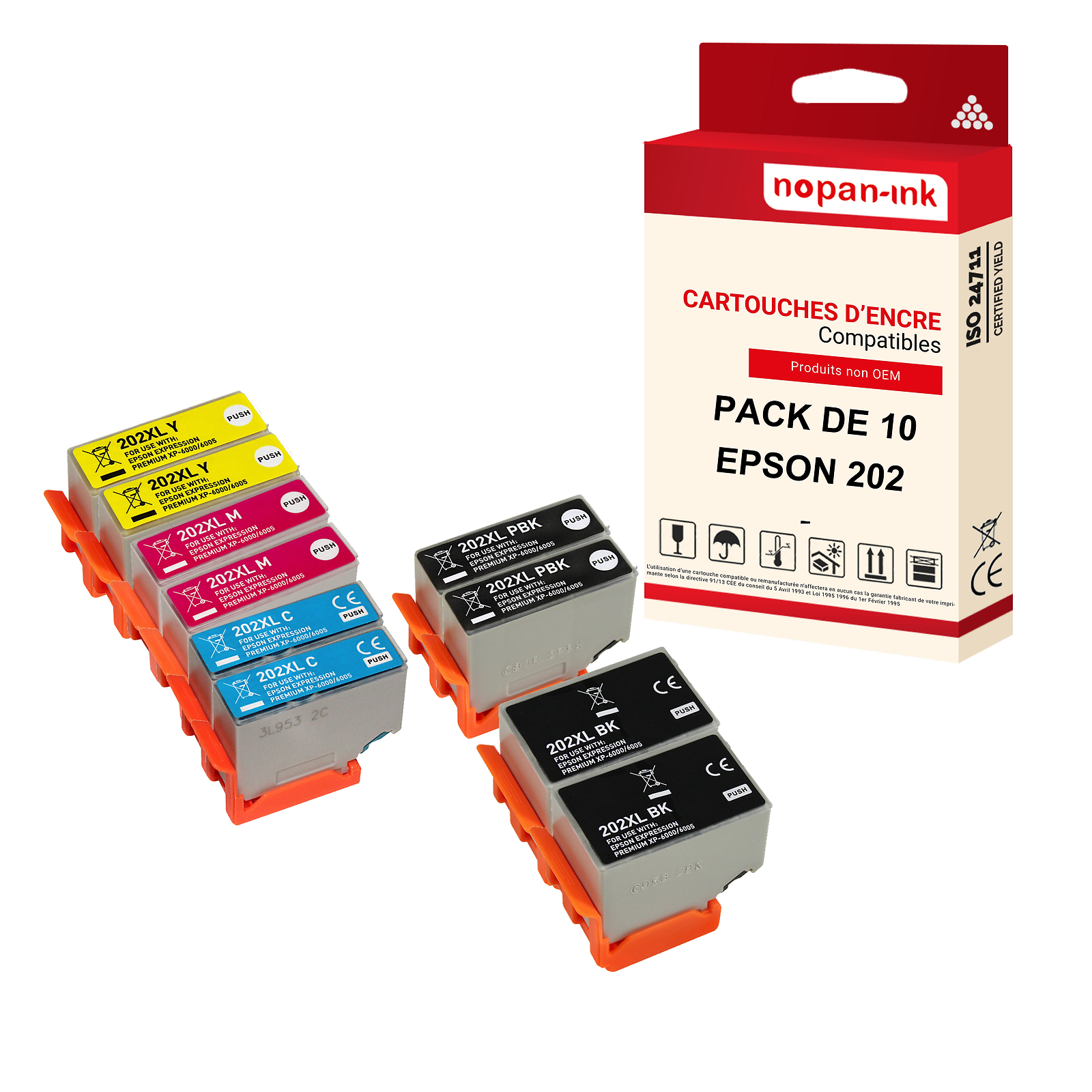 Cartouche EPSON 202 XL NOPAN-INK pack de 10 unités de remplacement Kiwi multicouleur