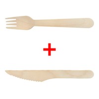 Set 1000 Holzgabeln + 1000 Holzmesser 16Cm Braun Holz Kompostierbar / Einweg