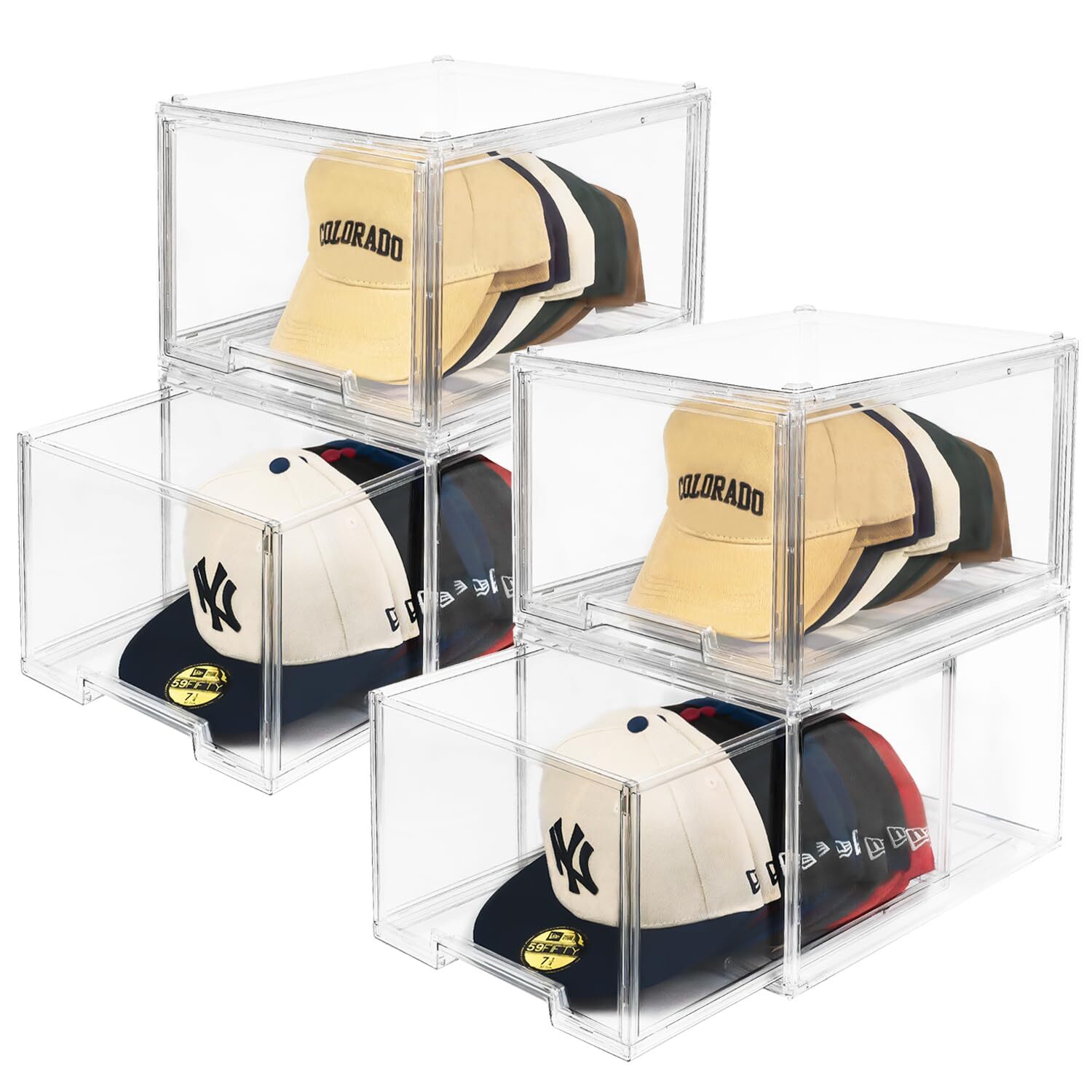 Stackable Clear Baseball Cap Holder Organizer Box With Drawer-image