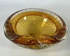 Vintage Art Glass Ashtray Bowl Orange Bullicante Controlled Bubble Murano Italy