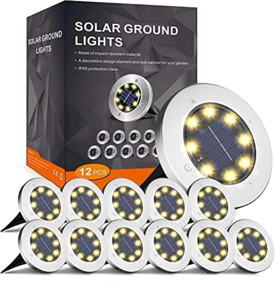 FLOWood Solar Ground Lights, 8 LEDs Solar Path Lights for Outdoor Garden Solar D