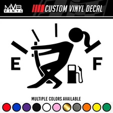 Low Gas Girl Vinyl Decal Funny Car Truck Sticker | Fuel Gauge Empty Stick Girl