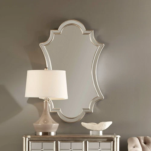 UTTERMOST 8134 ELARA ANTIQUED SILVER LEAF FRAME CURVED POLISHED EDGE WALL MIRROR - Picture 5 of 6